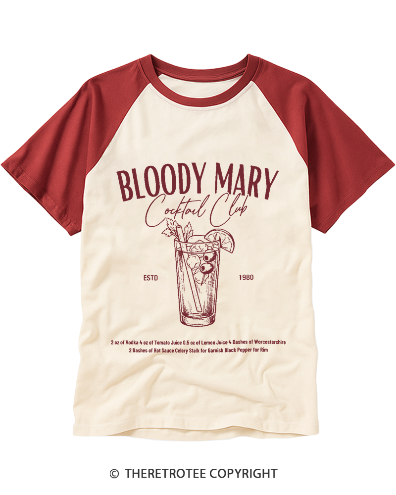 TheRetroTee Bloody Mary Social Club 1980s Raglan Baseball T-Shirt