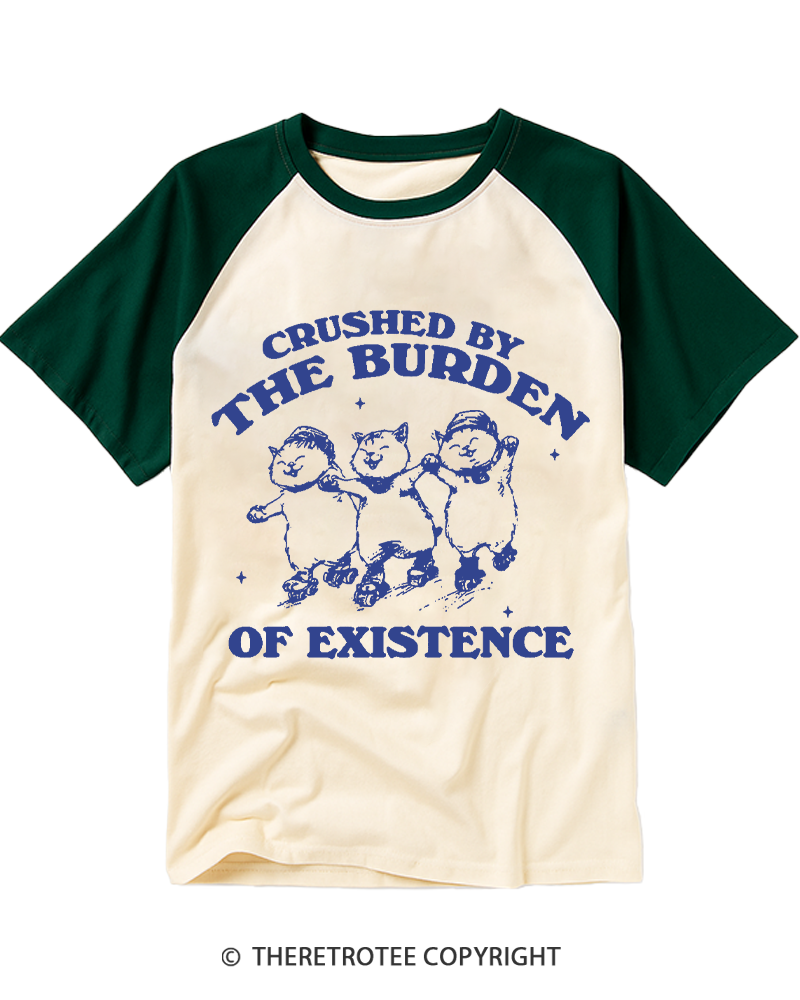TheRetroTee Crushed By The Burden Of Existence 1990s Raglan Baseball T-Shirt