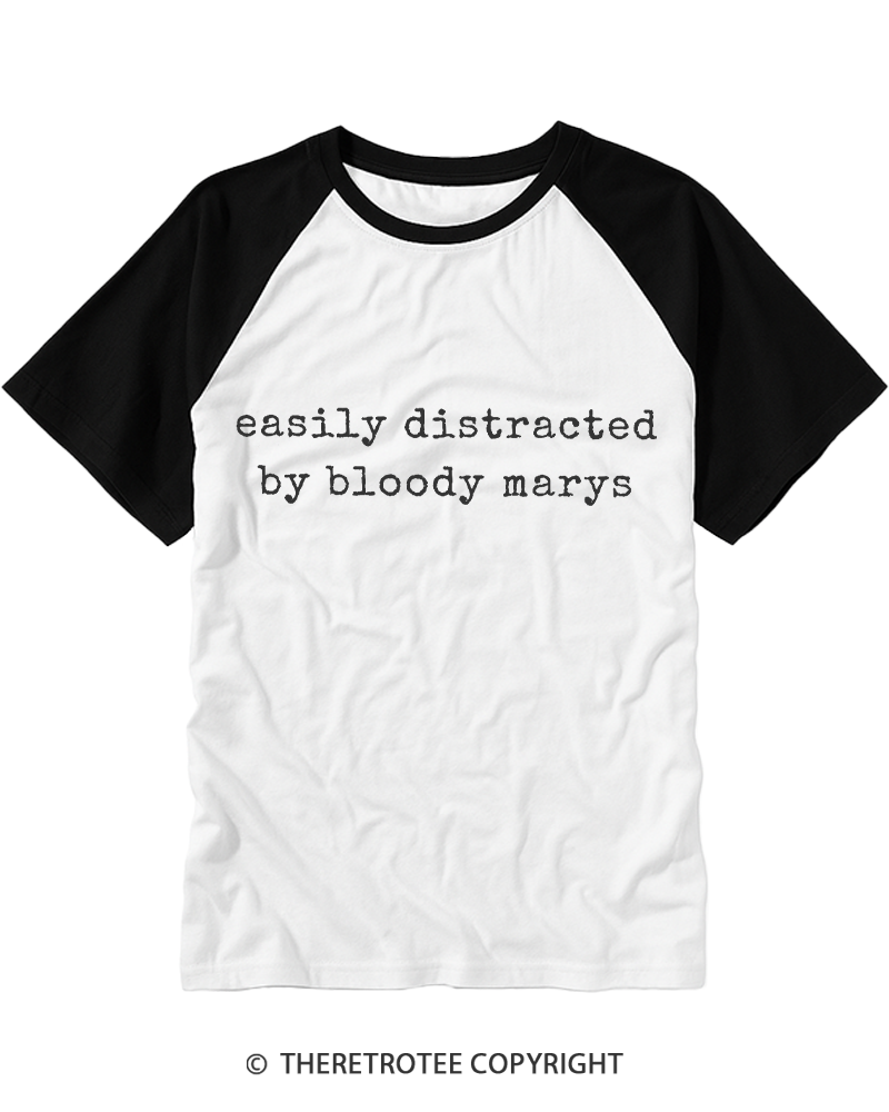 TheRetroTee Easily Distracted by Bloody Marys 1990s Raglan Baseball T-Shirt