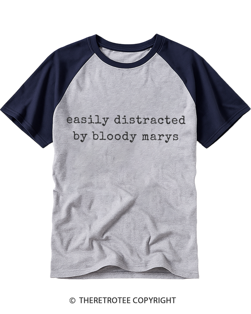 TheRetroTee Easily Distracted by Bloody Marys 1990s Raglan Baseball T-Shirt