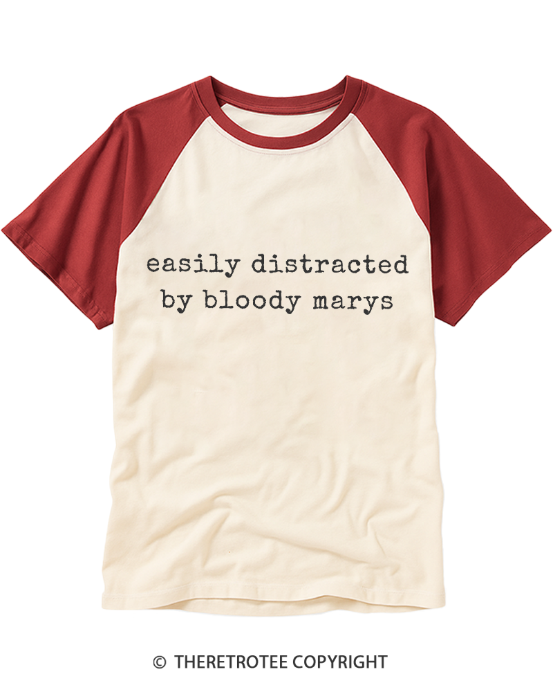 TheRetroTee Easily Distracted by Bloody Marys 1990s Raglan Baseball T-Shirt