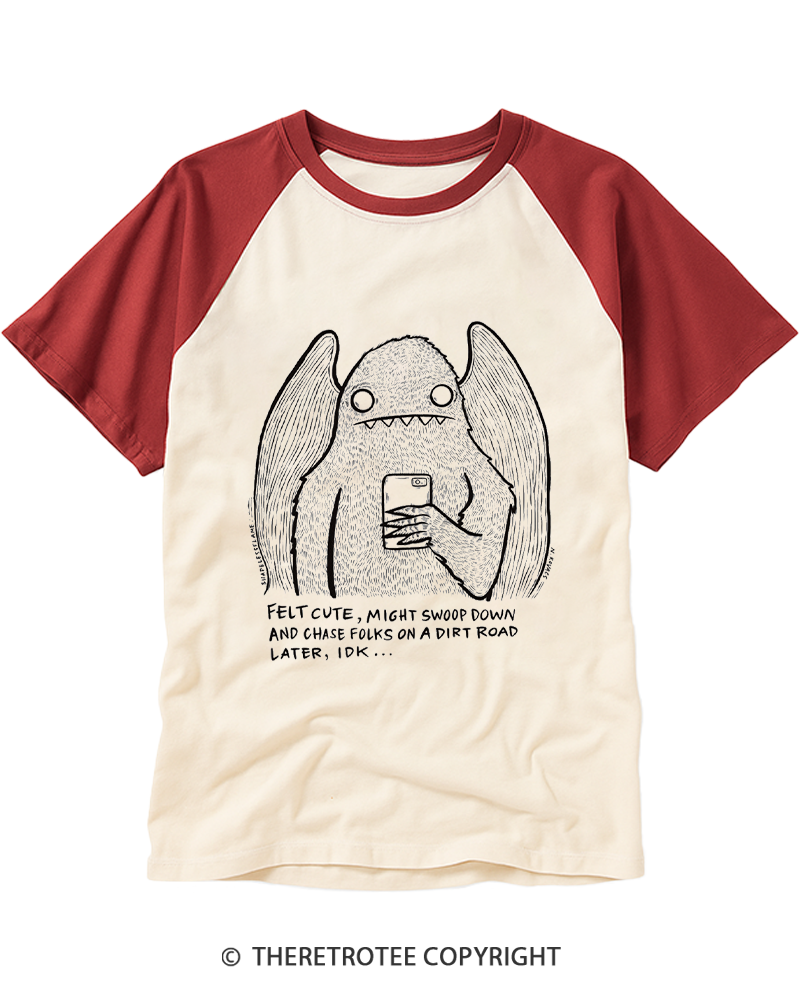 TheRetroTee Felt Cute Might Swoop Later 2000s Raglan Baseball T-Shirt