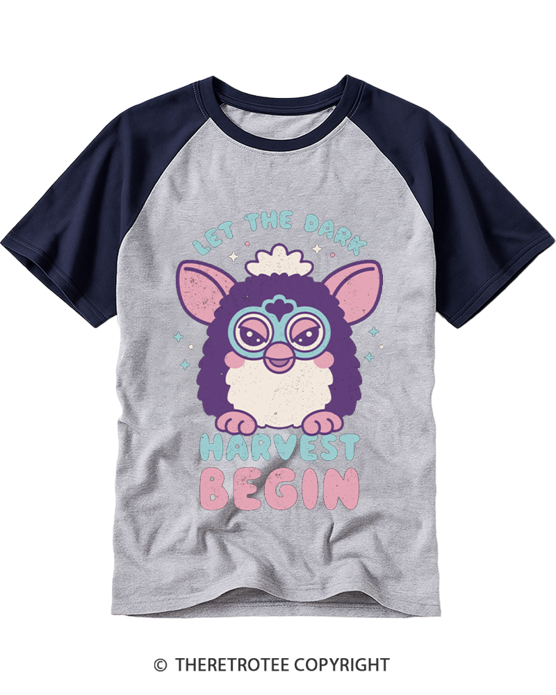 TheRetroTee Let The Dark Harvest Begin 1990s Raglan Baseball T-Shirt