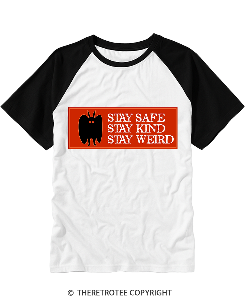 TheRetroTee Mothman is real Stay Safe Raglan Baseball T-Shirt