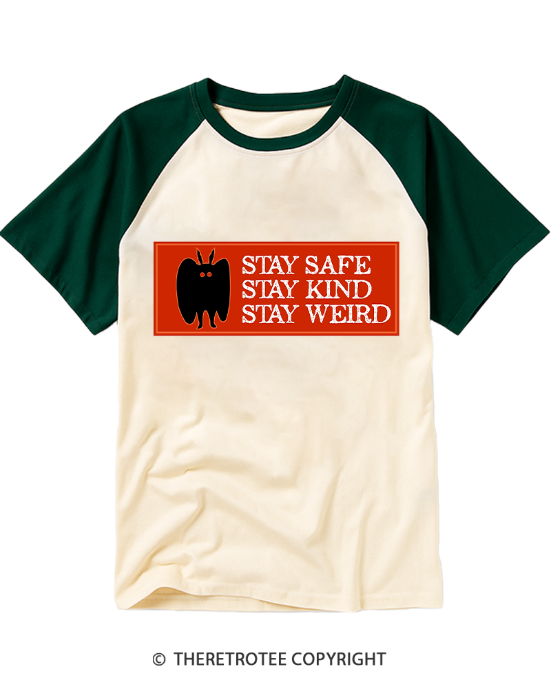 TheRetroTee Mothman is real Stay Safe Raglan Baseball T-Shirt