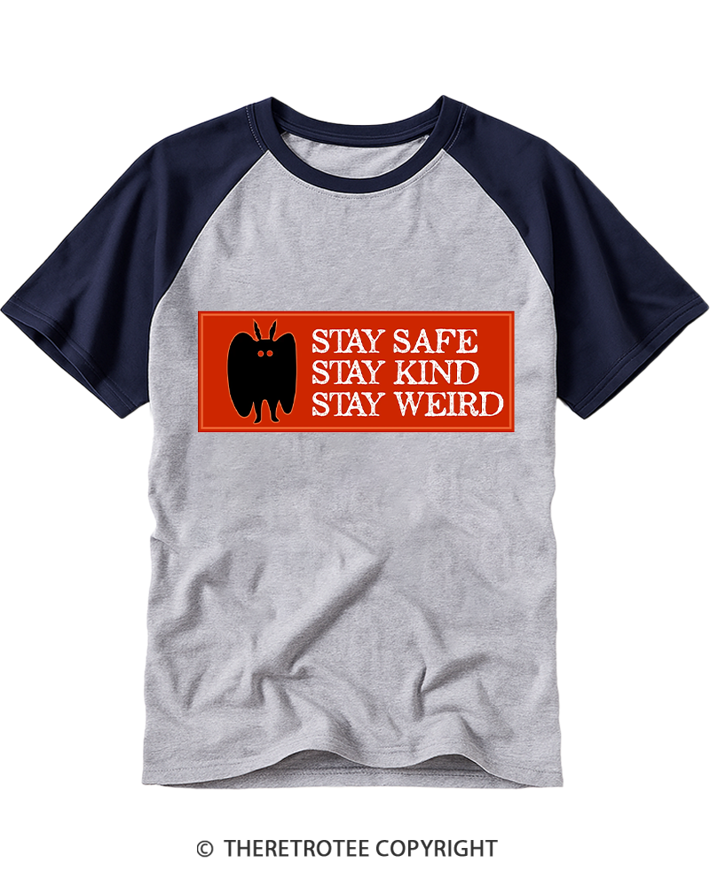 TheRetroTee Mothman is real Stay Safe Raglan Baseball T-Shirt
