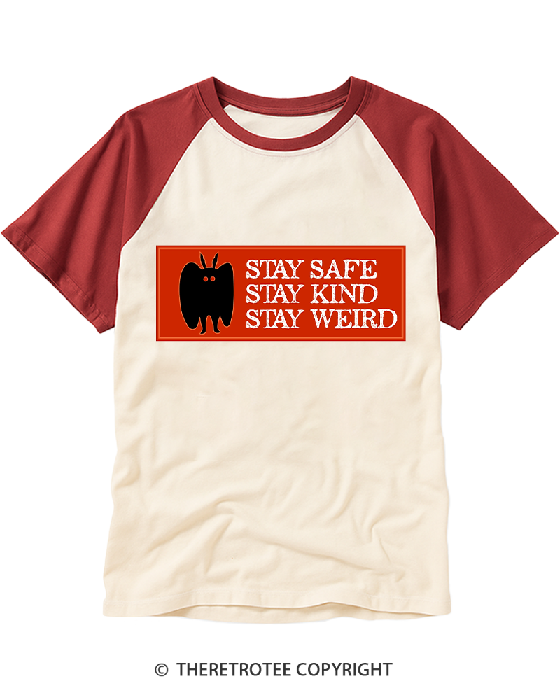 TheRetroTee Mothman is real Stay Safe Raglan Baseball T-Shirt