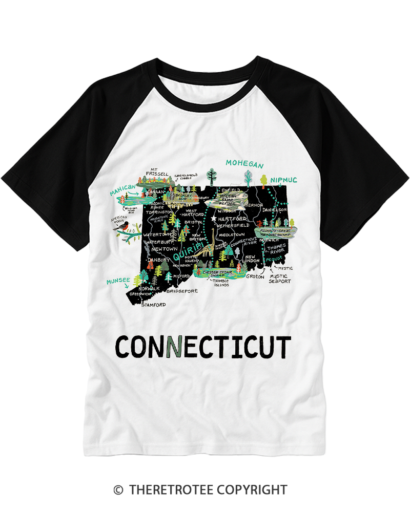 TheRetroTee State of Connecticut Raglan Baseball T-Shirt