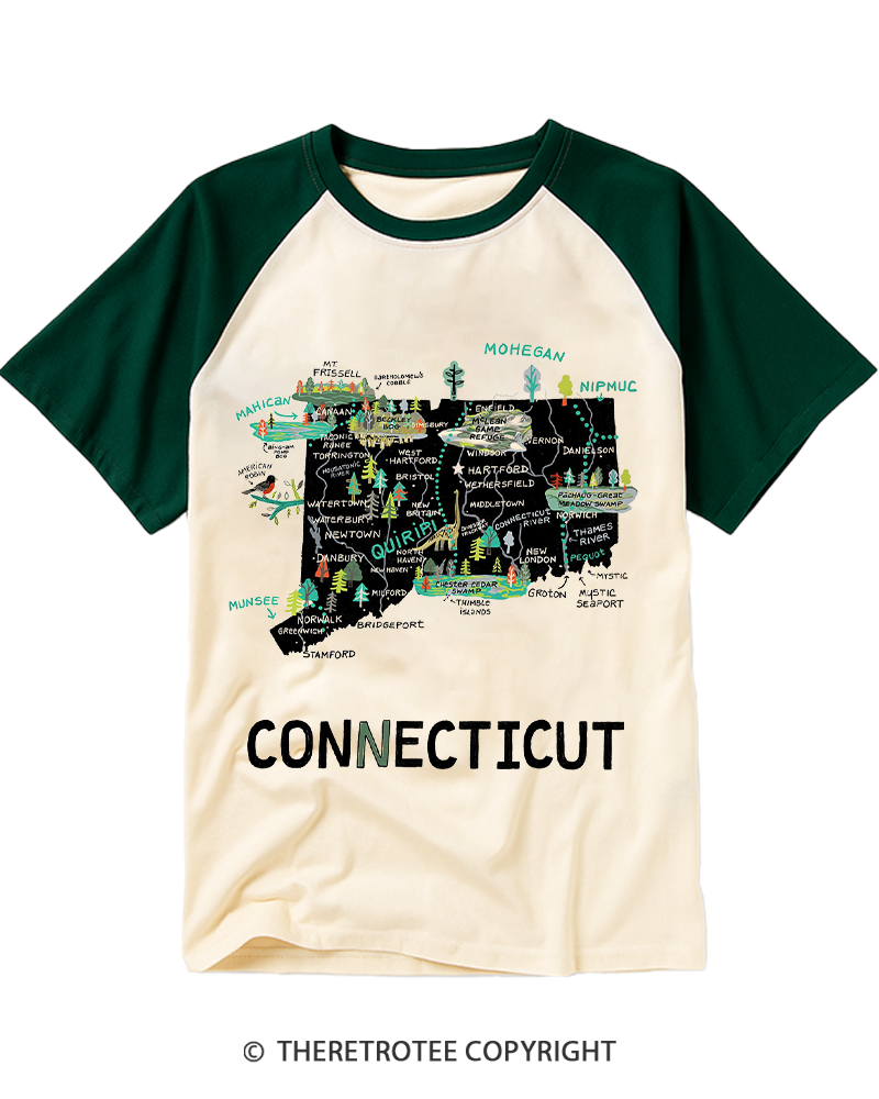 TheRetroTee State of Connecticut Raglan Baseball T-Shirt