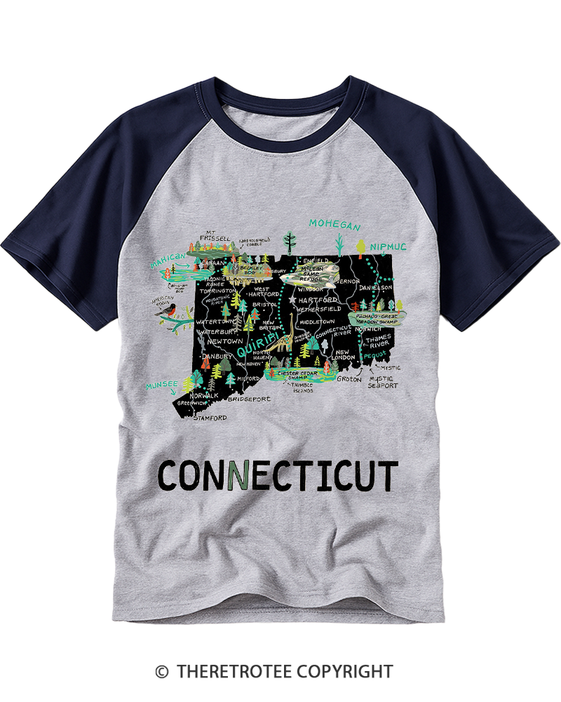 TheRetroTee State of Connecticut Raglan Baseball T-Shirt