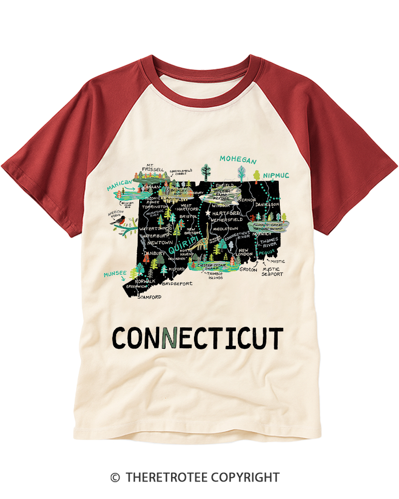TheRetroTee State of Connecticut Raglan Baseball T-Shirt