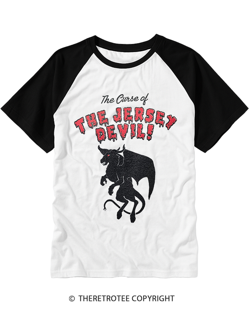 TheRetroTee The Curse of the Jersey Devil 1980s Raglan Baseball T-Shirt