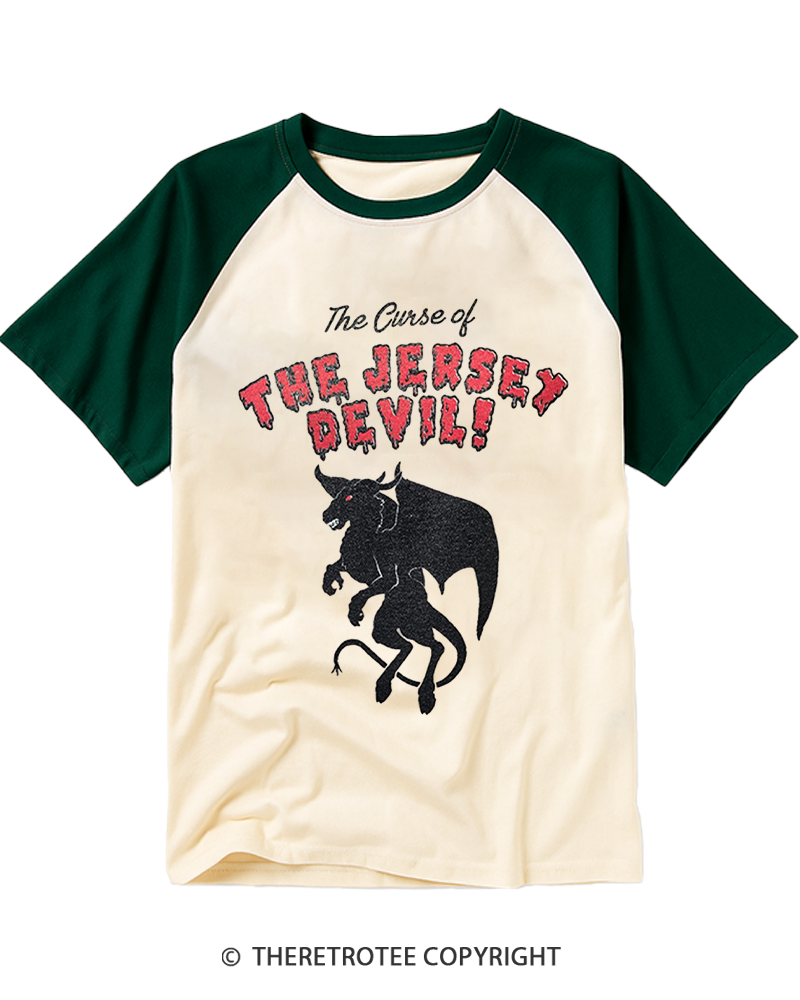 TheRetroTee The Curse of the Jersey Devil 1980s Raglan Baseball T-Shirt