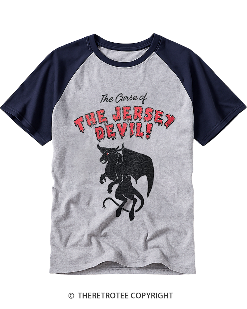 TheRetroTee The Curse of the Jersey Devil 1980s Raglan Baseball T-Shirt