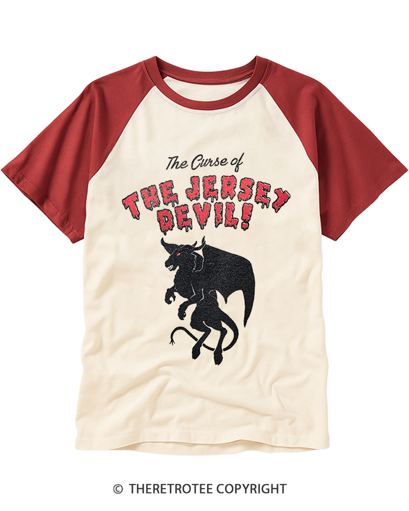 TheRetroTee The Curse of the Jersey Devil 1980s Raglan Baseball T-Shirt