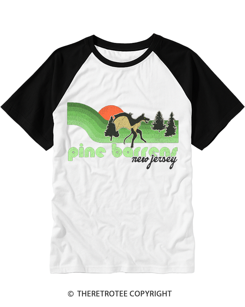 TheRetroTee Visit The Pine Barrens NJ Raglan Baseball T-Shirt