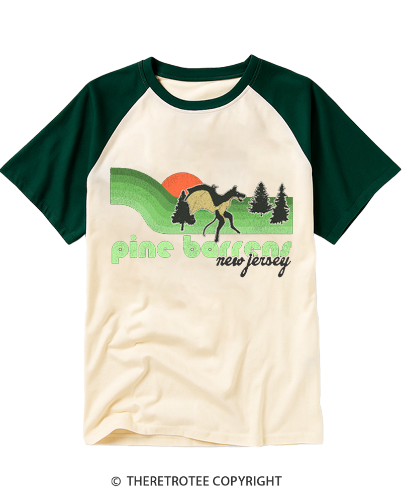 TheRetroTee Visit The Pine Barrens NJ Raglan Baseball T-Shirt