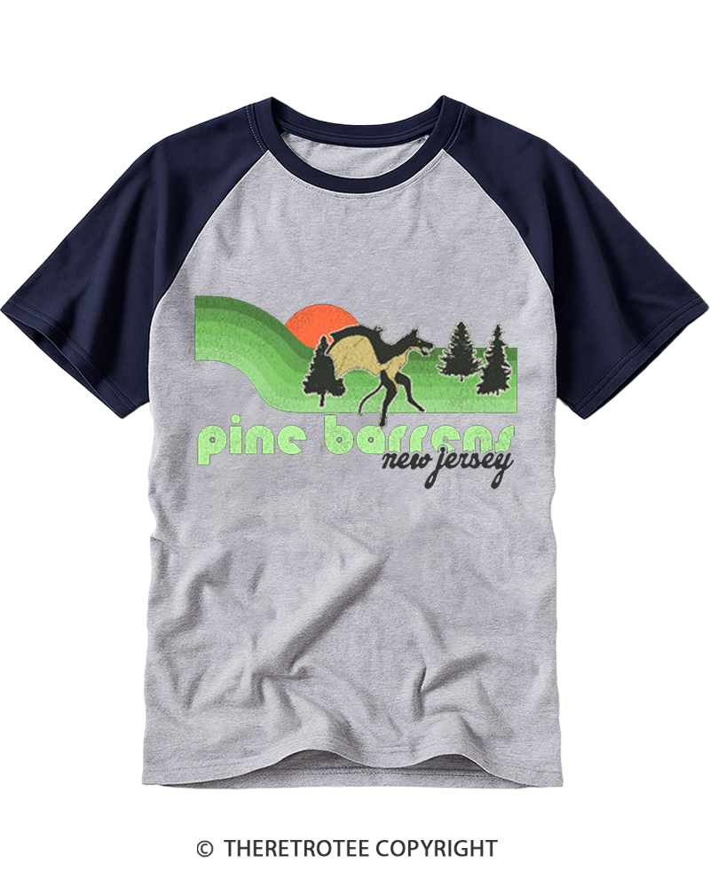 TheRetroTee Visit The Pine Barrens NJ Raglan Baseball T-Shirt