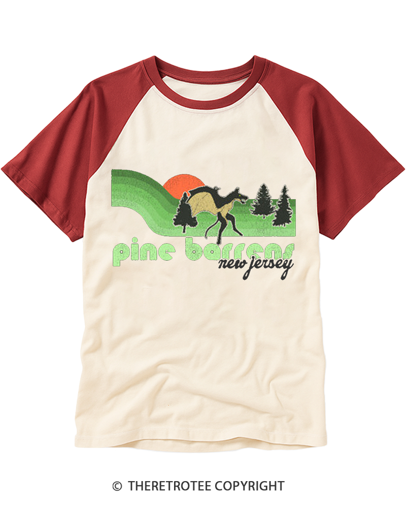 TheRetroTee Visit The Pine Barrens NJ Raglan Baseball T-Shirt