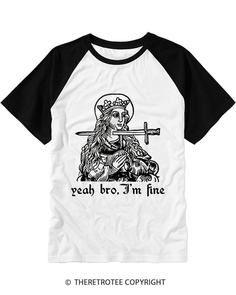 TheRetroTee Yeah Bro, I'm Fine 1970s Raglan Baseball T-Shirt