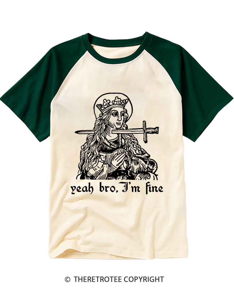 TheRetroTee Yeah Bro, I'm Fine 1970s Raglan Baseball T-Shirt