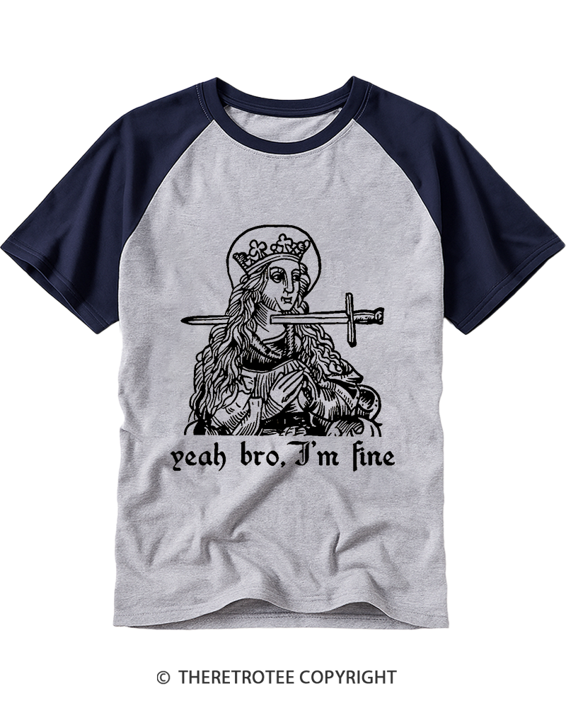 TheRetroTee Yeah Bro, I'm Fine 1970s Raglan Baseball T-Shirt