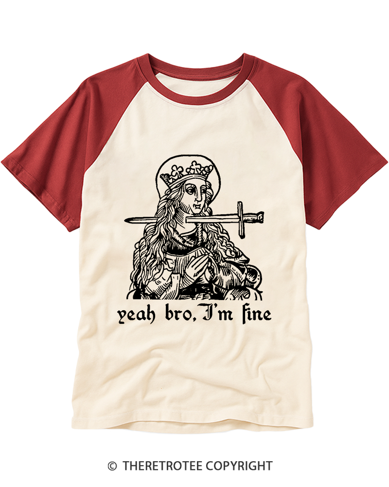 TheRetroTee Yeah Bro, I'm Fine 1970s Raglan Baseball T-Shirt