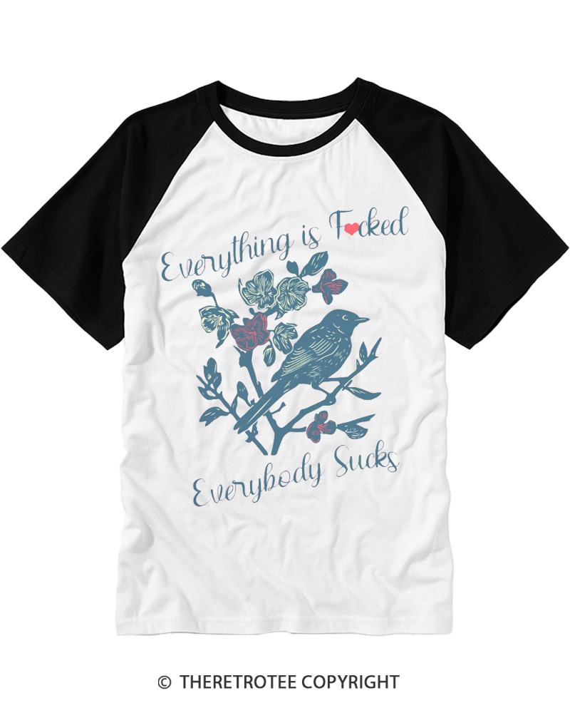 TheRetroTee Everything is Fcked Everybody Sucks Raglan Baseball T-Shirt
