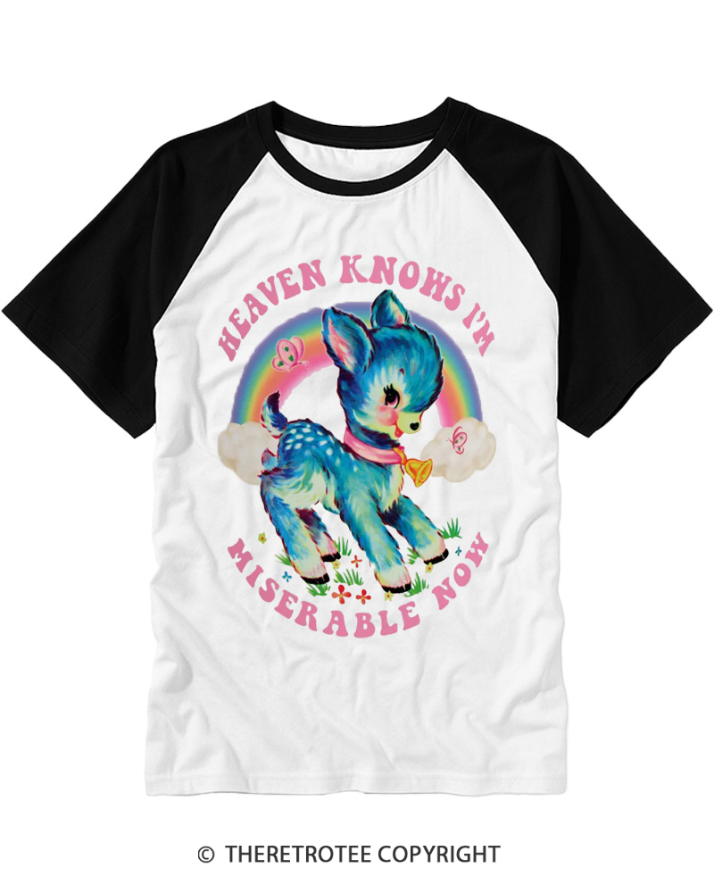 TheRetroTee Heaven Knows I'm Miserable Now 1980s Raglan Baseball T-Shirt