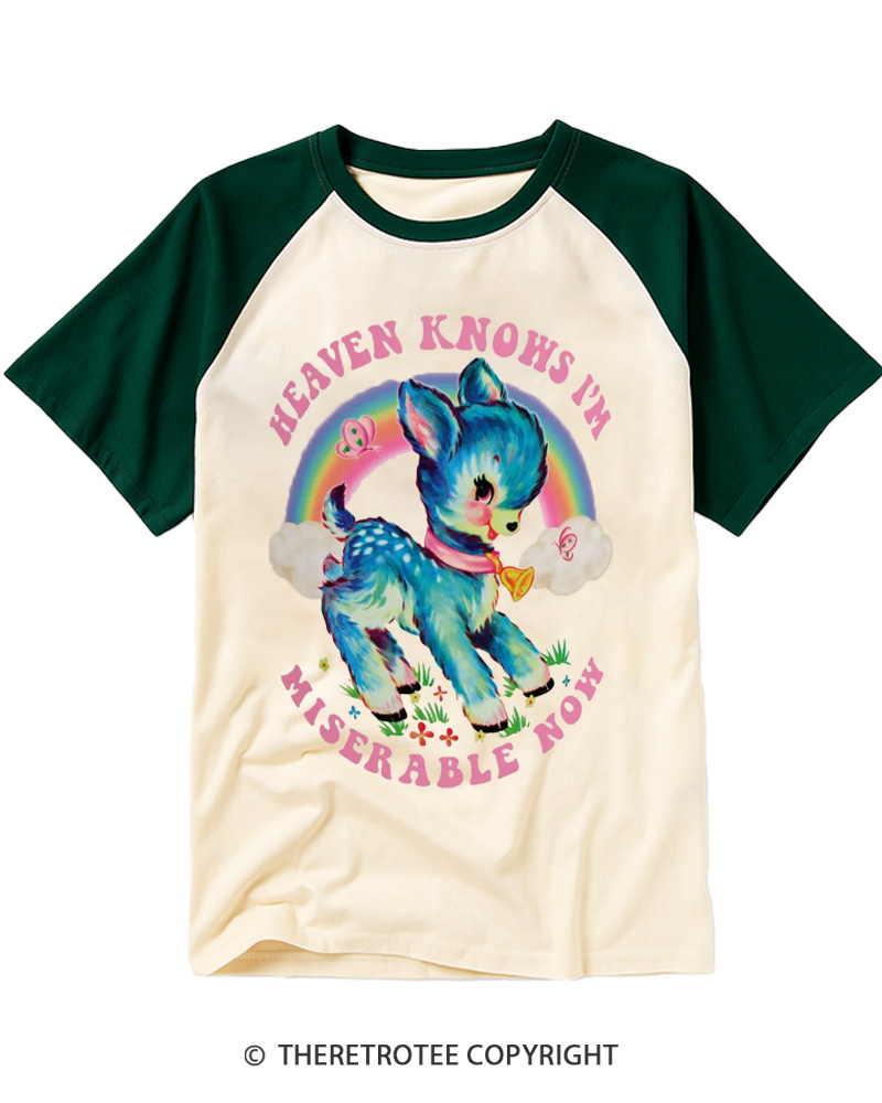 TheRetroTee Heaven Knows I'm Miserable Now 1980s Raglan Baseball T-Shirt
