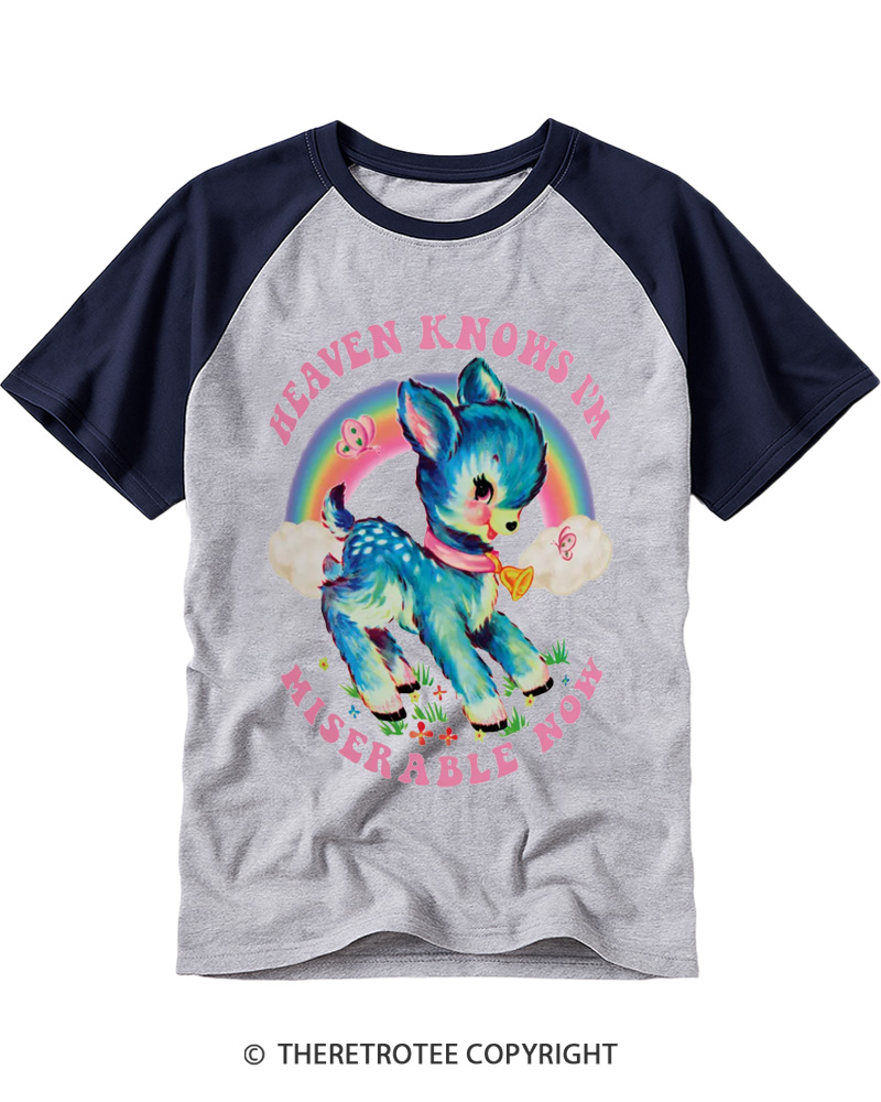 TheRetroTee Heaven Knows I'm Miserable Now 1980s Raglan Baseball T-Shirt