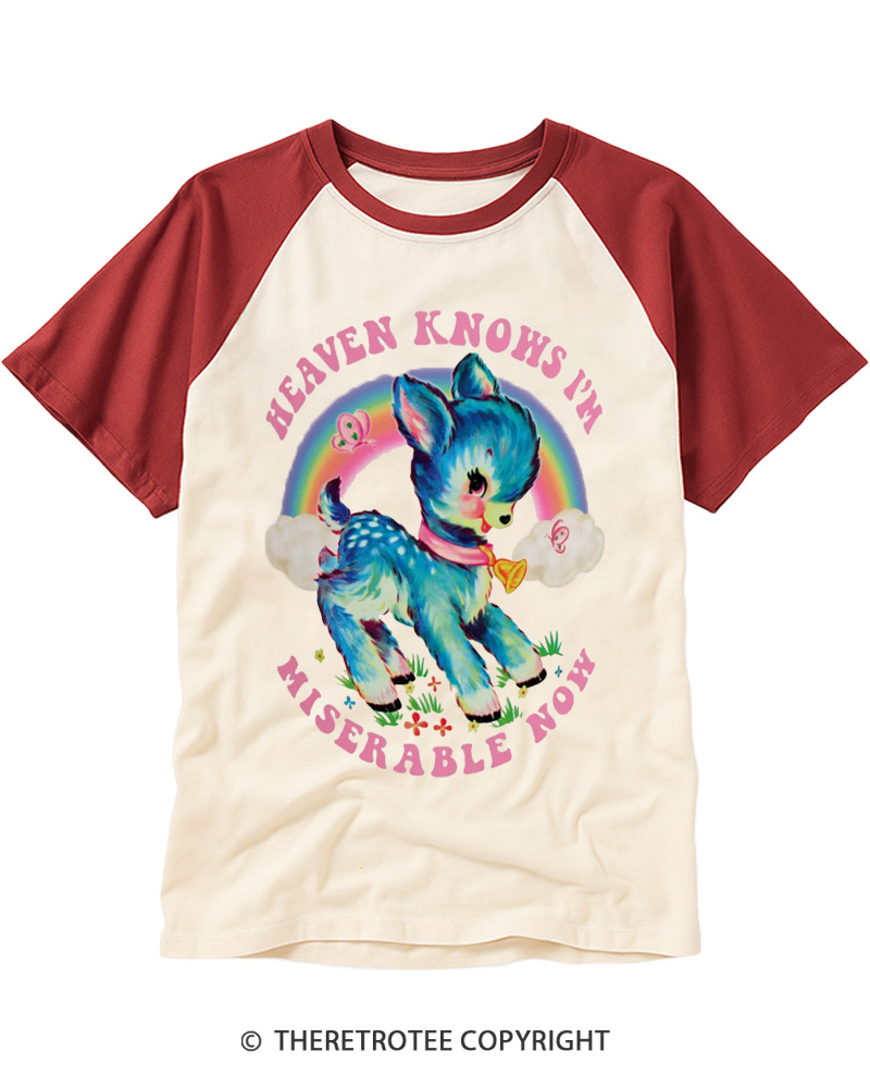 TheRetroTee Heaven Knows I'm Miserable Now 1980s Raglan Baseball T-Shirt
