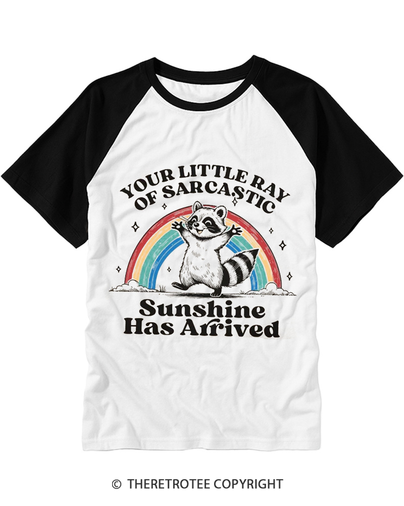 TheRetroTee Little Ray of Sarcastic Sunshine Raglan Baseball T-Shirt