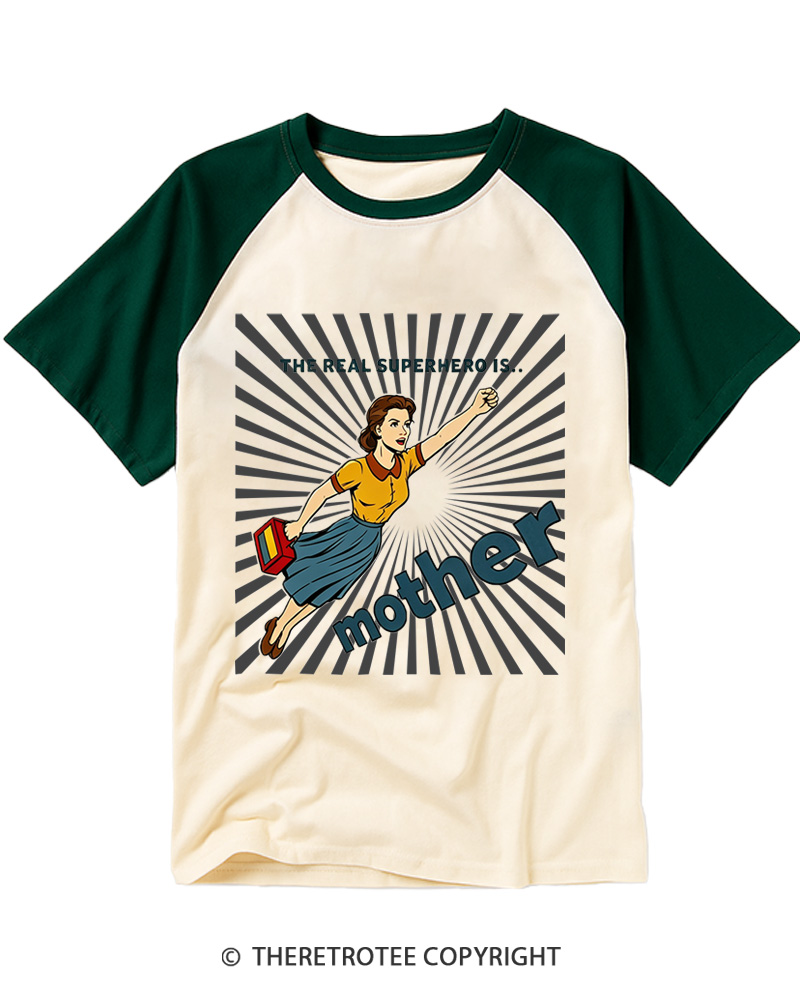 TheRetroTee Mother Is The Real Superhero Raglan Baseball T-Shirt