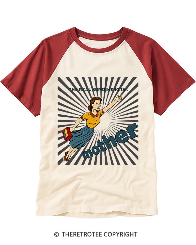 TheRetroTee Mother Is The Real Superhero Raglan Baseball T-Shirt