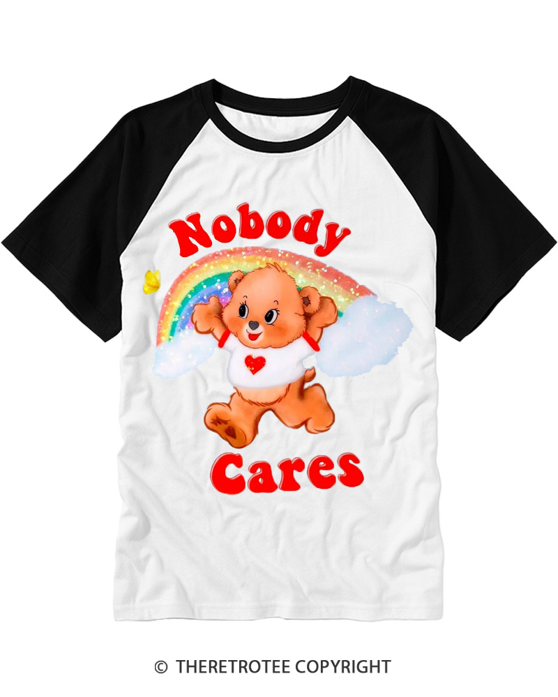 TheRetroTee Nobody Cares 1970s Raglan Baseball T-Shirt