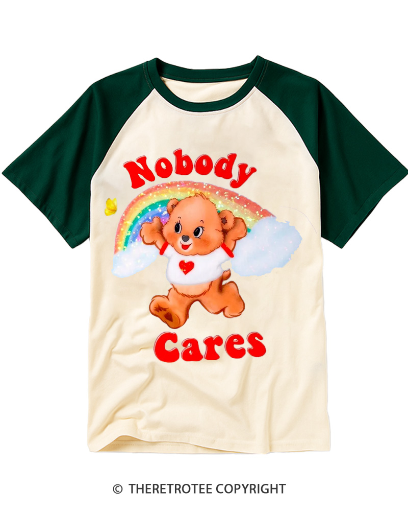 TheRetroTee Nobody Cares 1970s Raglan Baseball T-Shirt