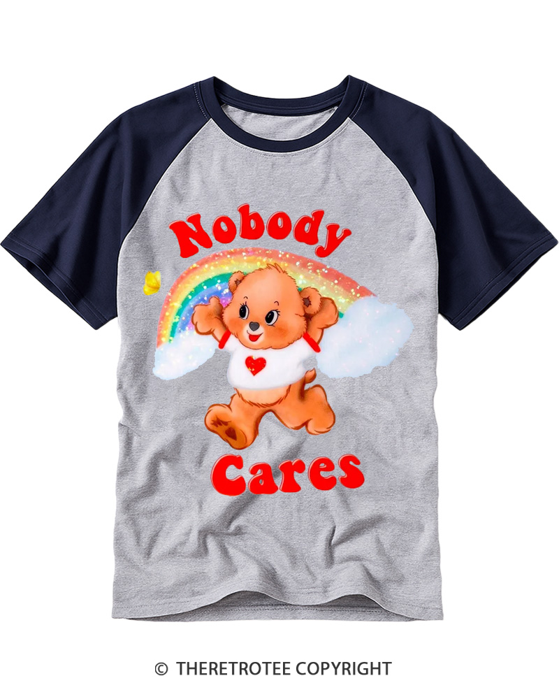 TheRetroTee Nobody Cares 1970s Raglan Baseball T-Shirt