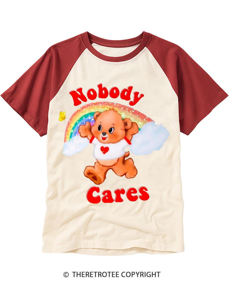 TheRetroTee Nobody Cares 1970s Raglan Baseball T-Shirt