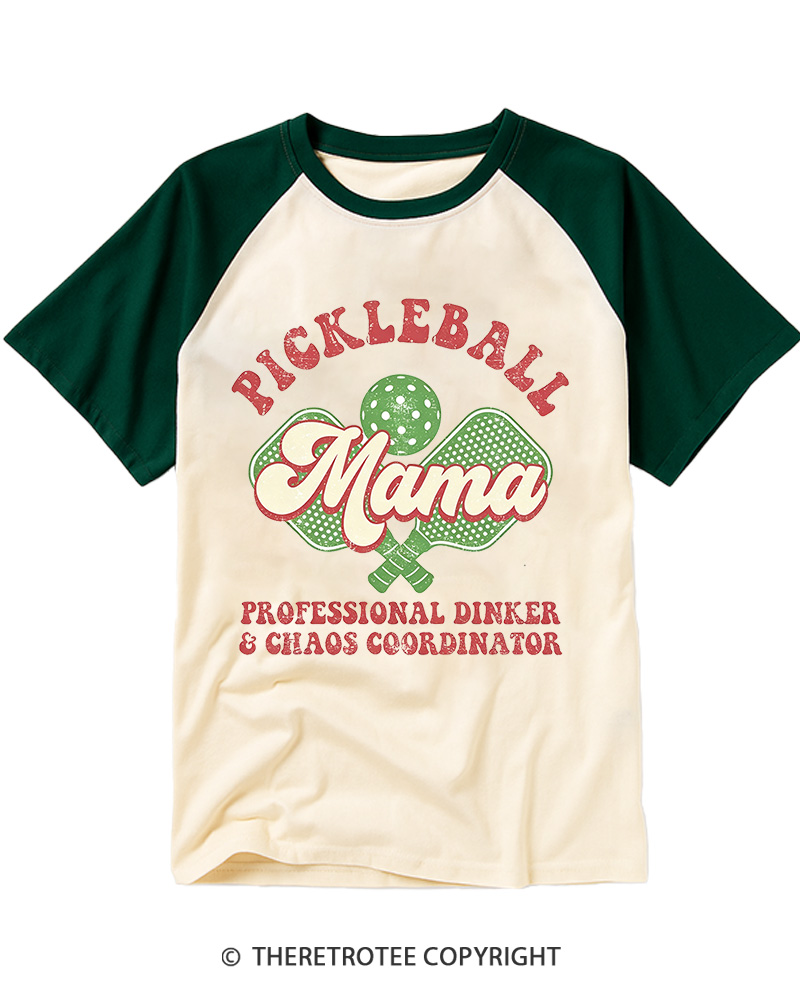 TheRetroTee Pickleball Mama Professional Dinker Chaos Coordinator Raglan Baseball T-Shirt