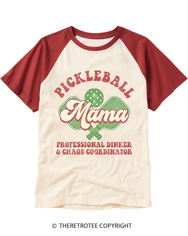 TheRetroTee Pickleball Mama Professional Dinker Chaos Coordinator Raglan Baseball T-Shirt