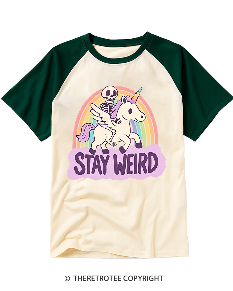 TheRetroTee Stay Weird Raglan Baseball T-Shirt