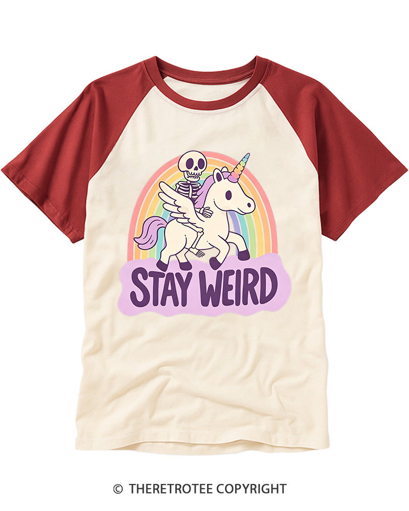 TheRetroTee Stay Weird Raglan Baseball T-Shirt