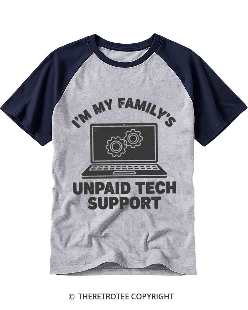 TheRetroTee Funny Tech Lover I'm My Family's Unpaid Tech Support Raglan Baseball T-Shirt