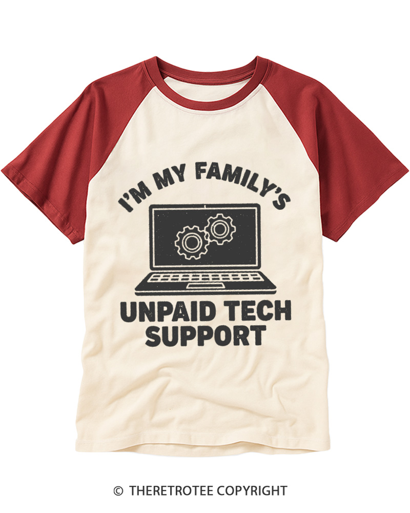 TheRetroTee Funny Tech Lover I'm My Family's Unpaid Tech Support Raglan Baseball T-Shirt