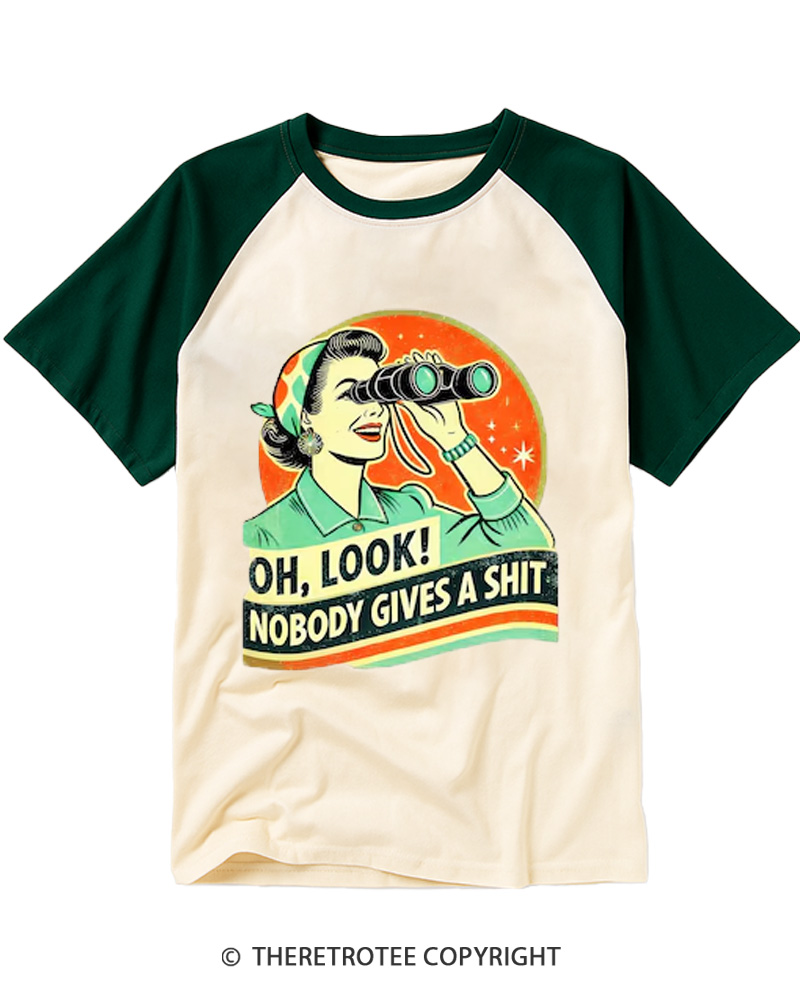 TheRetroTee Oh,Look! Nobody Gives A 1950s Raglan Baseball T-Shirt