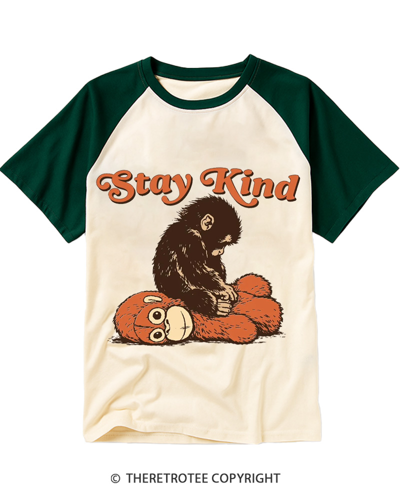 TheRetroTee Stay Kind 1980s Raglan Baseball T-Shirt