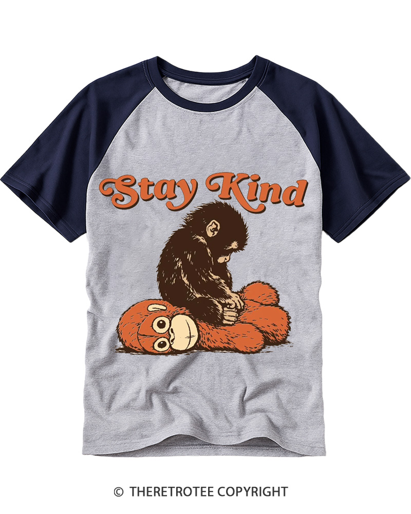 TheRetroTee Stay Kind 1980s Raglan Baseball T-Shirt