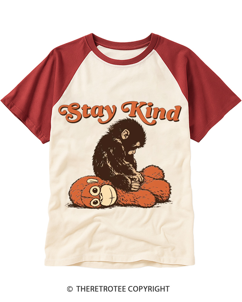 TheRetroTee Stay Kind 1980s Raglan Baseball T-Shirt