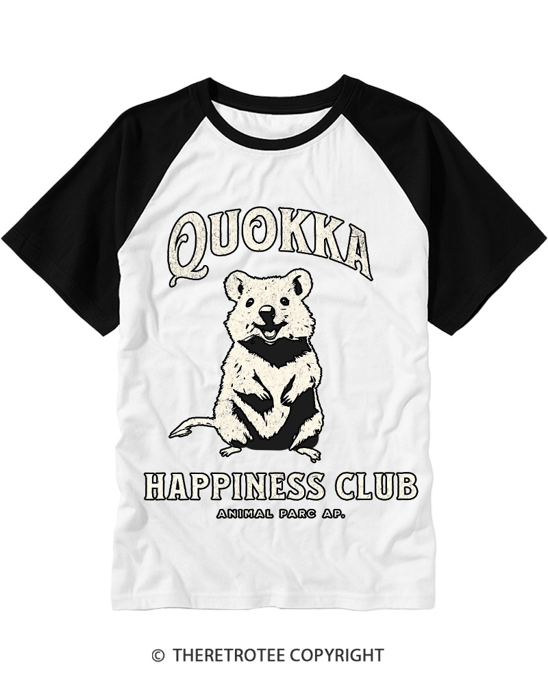 TheRetroTee Quokka Happiness Club 1980s Raglan Baseball T-Shirt